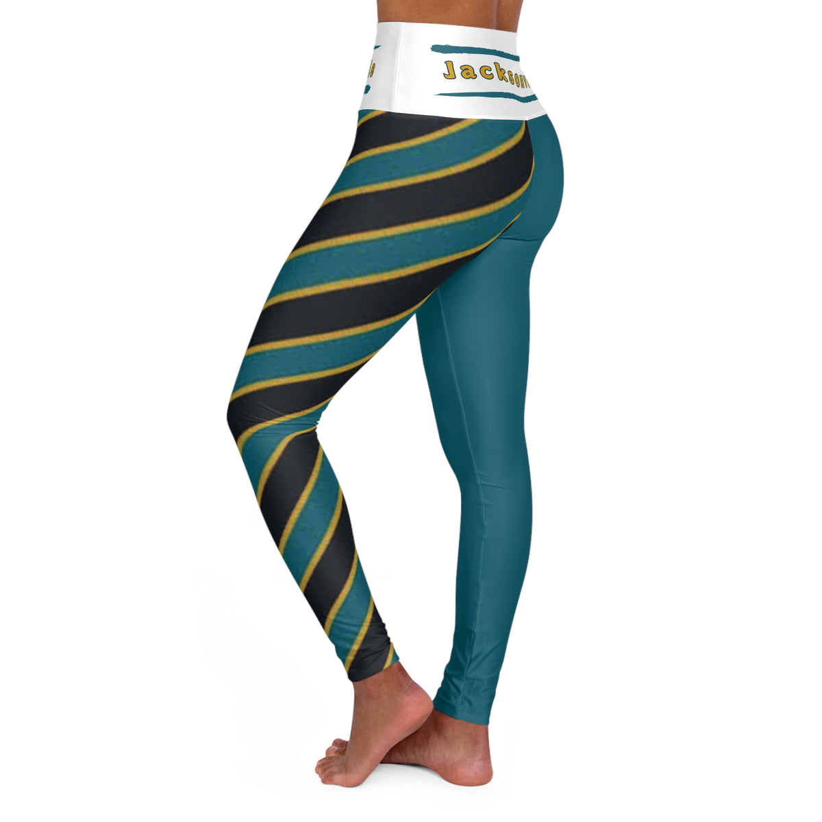 Jacksonville Football Themed High Waisted Yoga Leggings , Women's Jaguar Leggings, Cute Jacksonville Football Leggings, Gift for women,