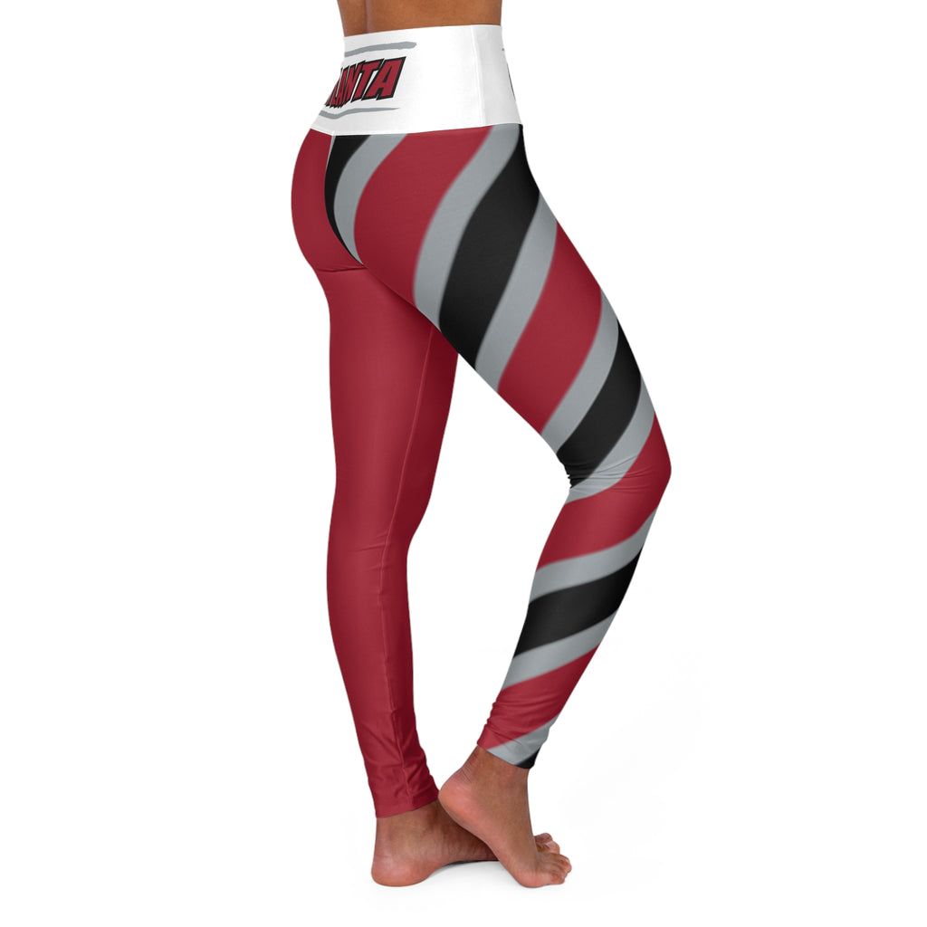 Red and Black Striped High Waisted Yoga Leggings, Women's Leggings, Atlanta Football Themed Leggings, Cute Leggings, Football Fan, Gift