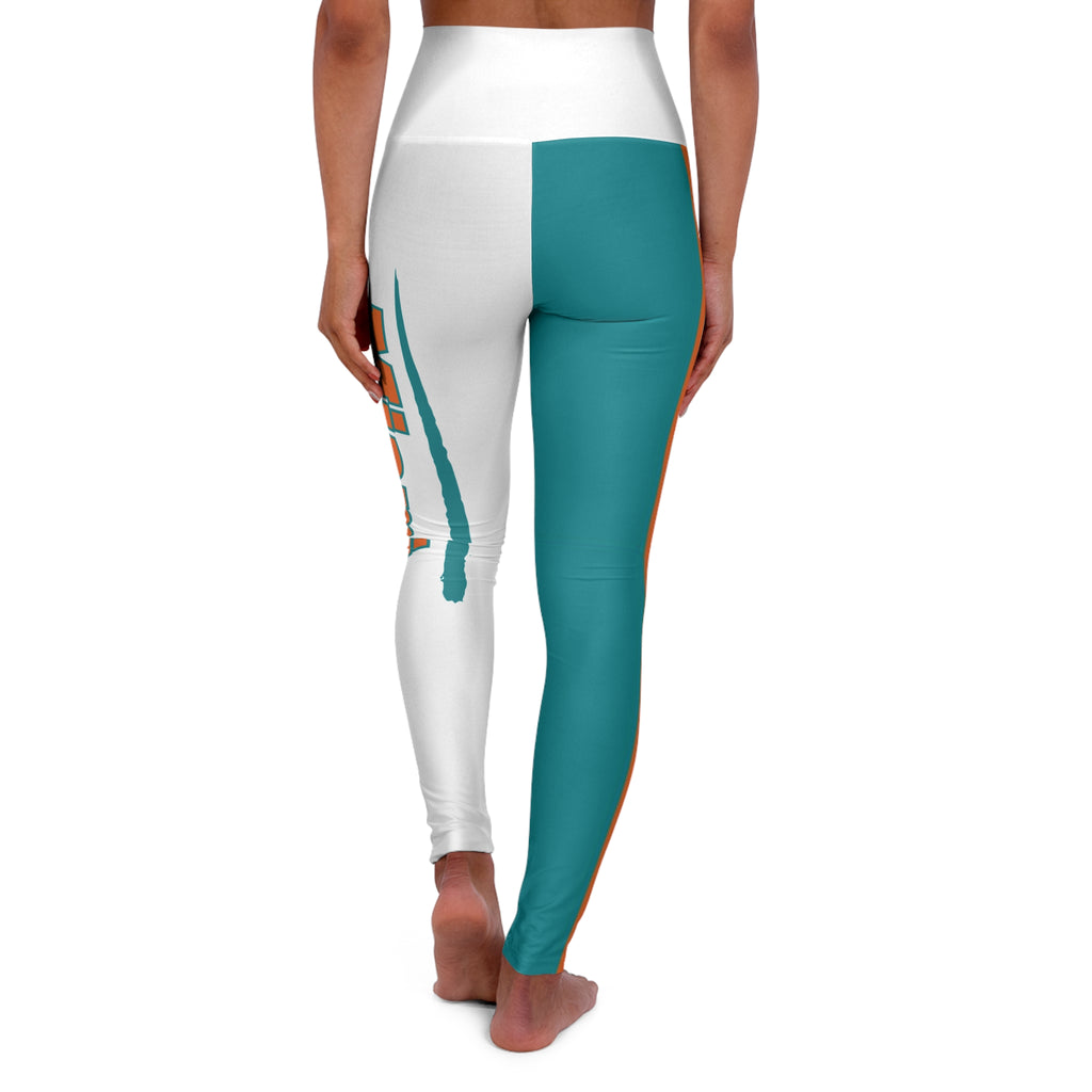 Miami Football Themed High Waisted Yoga Leggings, Dolphins Football Leggings,  Women's Leggings,  Cute Yoga Pants, Gift