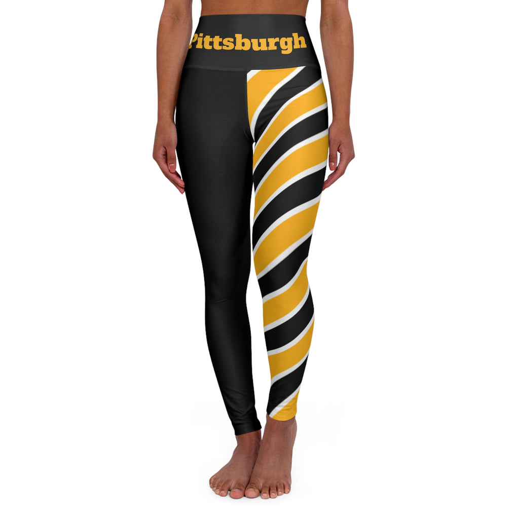 Black and Yellow High Waisted Yoga Leggings, black and gold leggings, Women's Leggings, Pittsburgh Leggings, football fan gift, cute legging