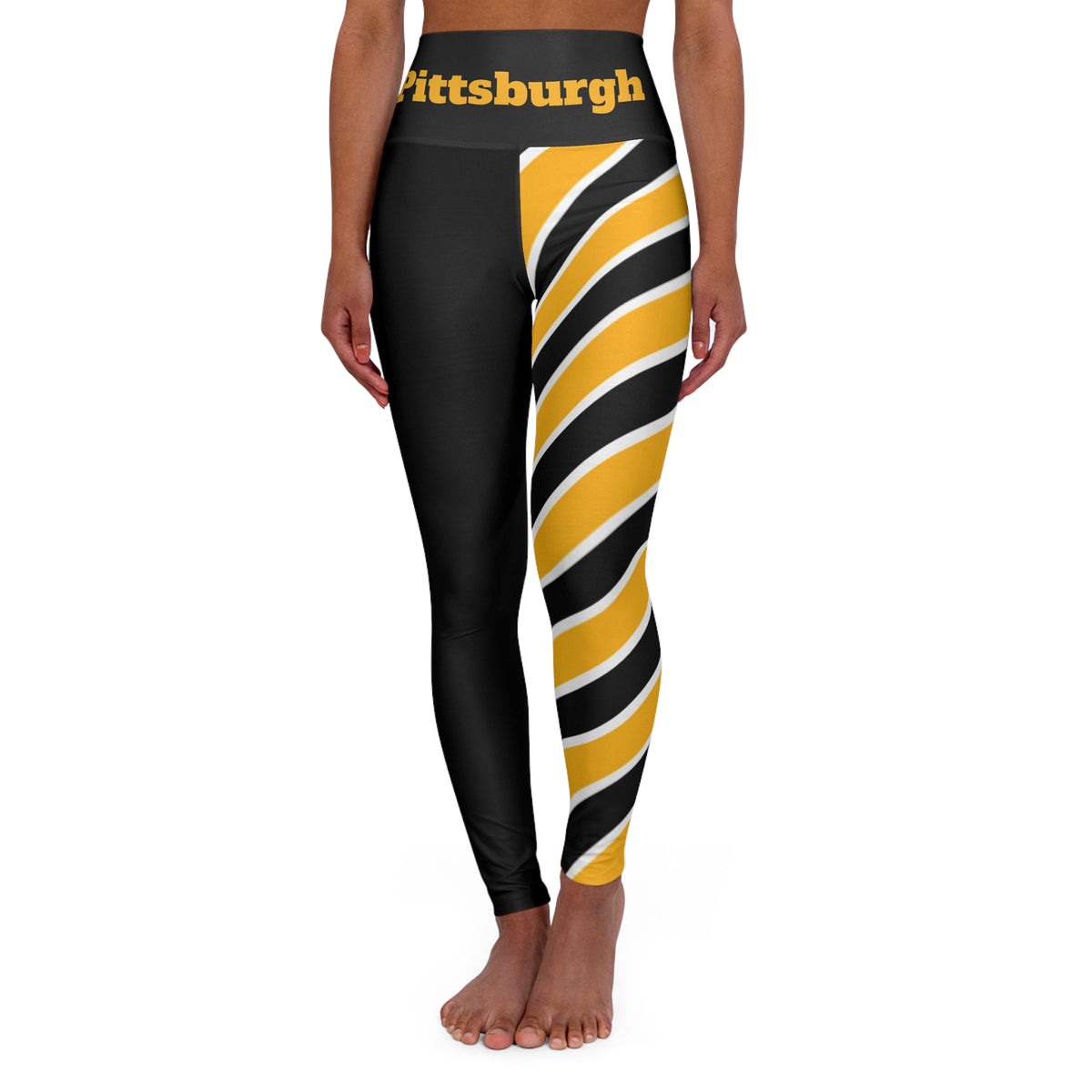 Black and Yellow High Waisted Yoga Leggings, black and gold leggings, Women's Leggings, Pittsburgh Leggings, football fan gift, cute legging