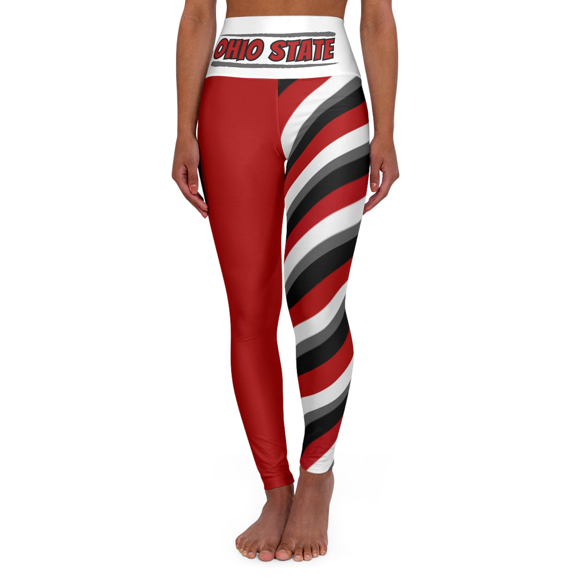 Red, Black, Grey and White Striped High Waisted Yoga Leggings, Women's Leggings, Ohio State Themed Leggings, College Spirit, Alumni, Gift