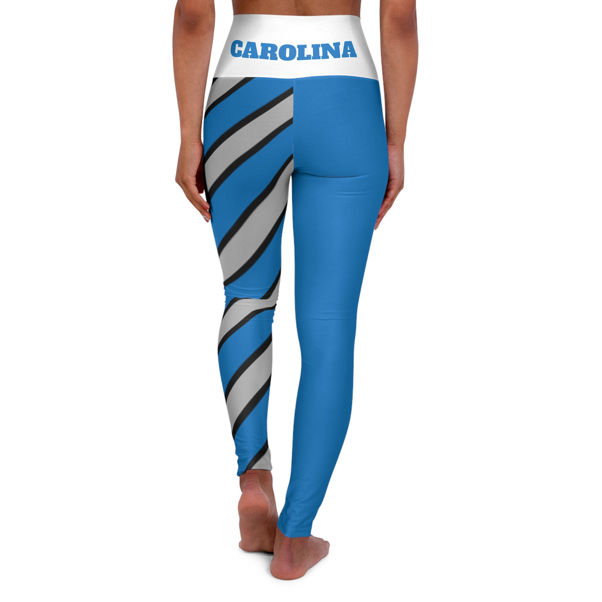 Blue and Silver High Waisted Yoga Leggings, Cute yoga pants, Carolina Football Themed Leggings, Gift for Her. Striped Leggings, Gift