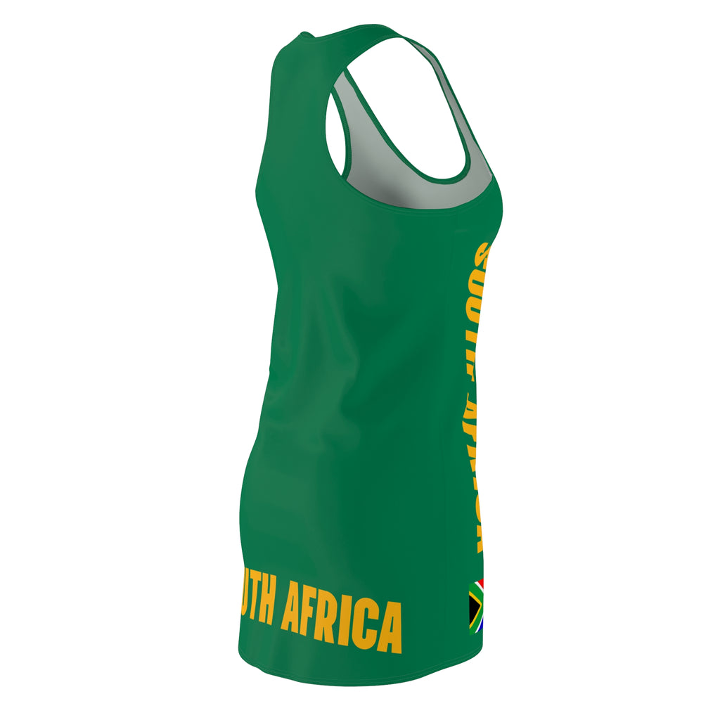 South Africa flag Racerback Dress, green and gold dress, south africa football, soccer fan dress, South African pride dress,  world cup 2026
