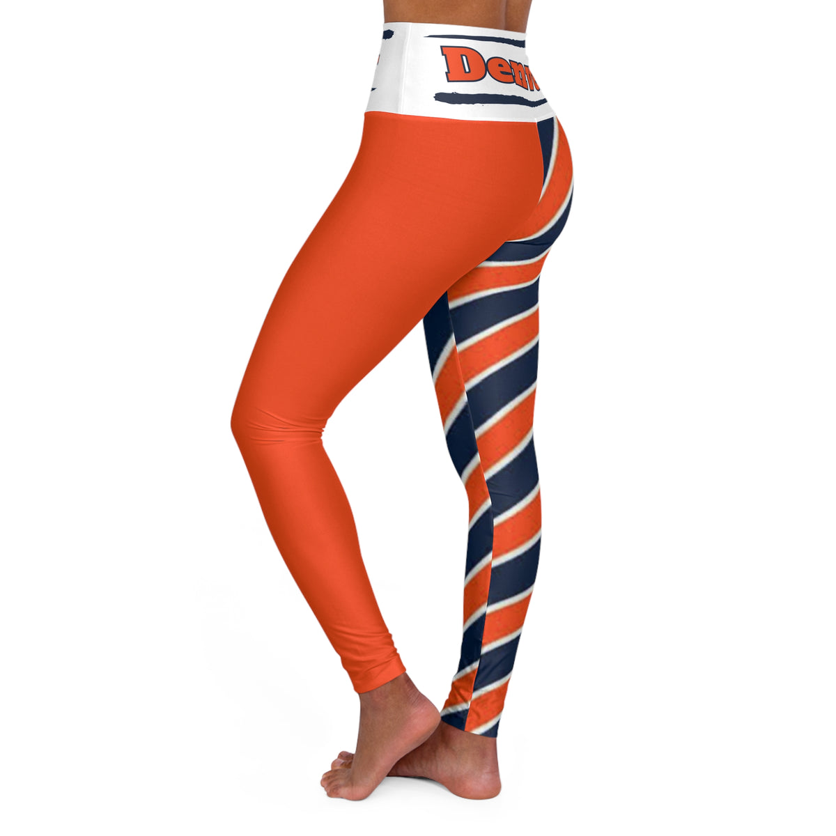 Denver Football Themed High Waisted Yoga Leggings, Women's Broncos leggings, gift for women, cute broncos yoga pants