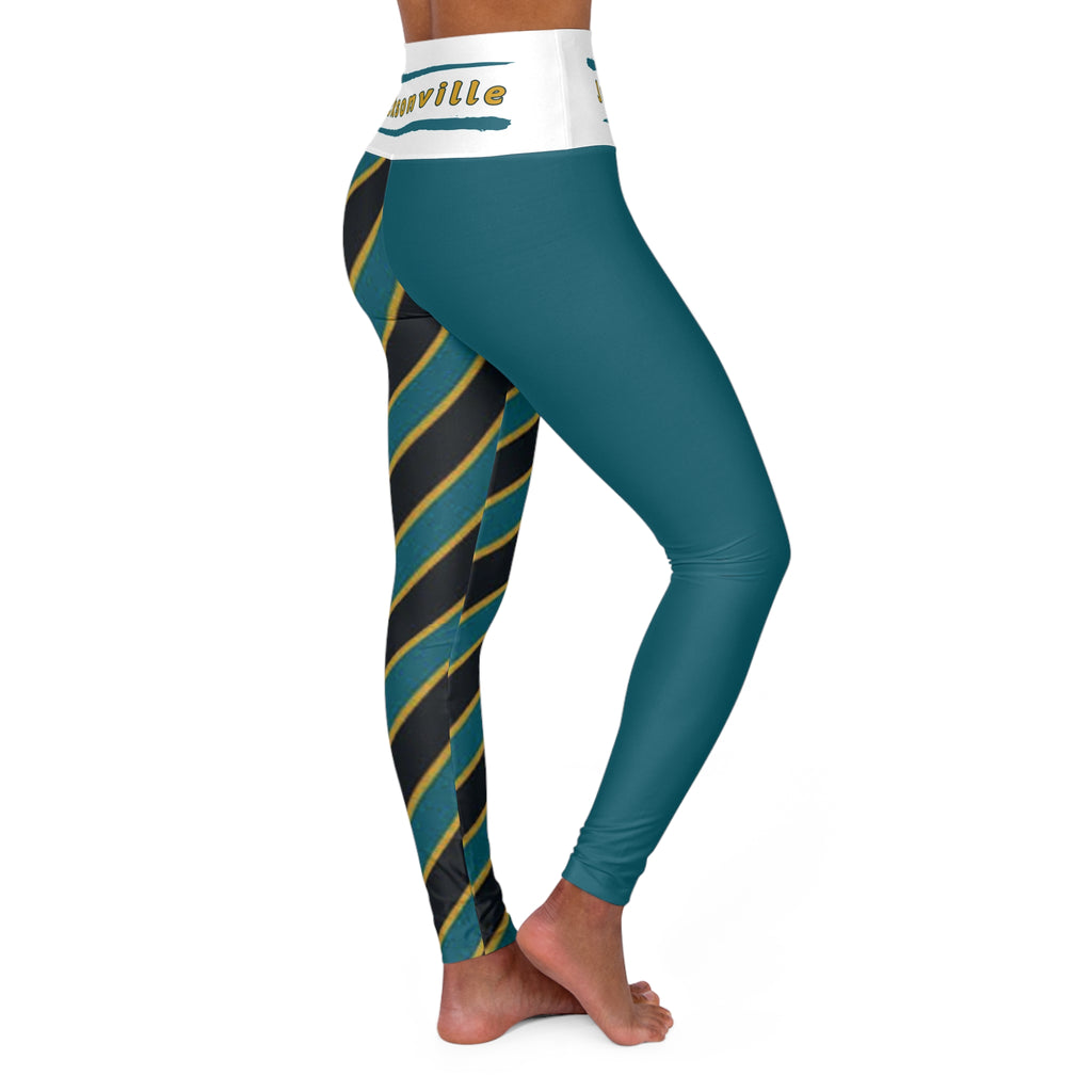 Jacksonville Football Themed High Waisted Yoga Leggings , Women's Jaguar Leggings, Cute Jacksonville Football Leggings, Gift for women,