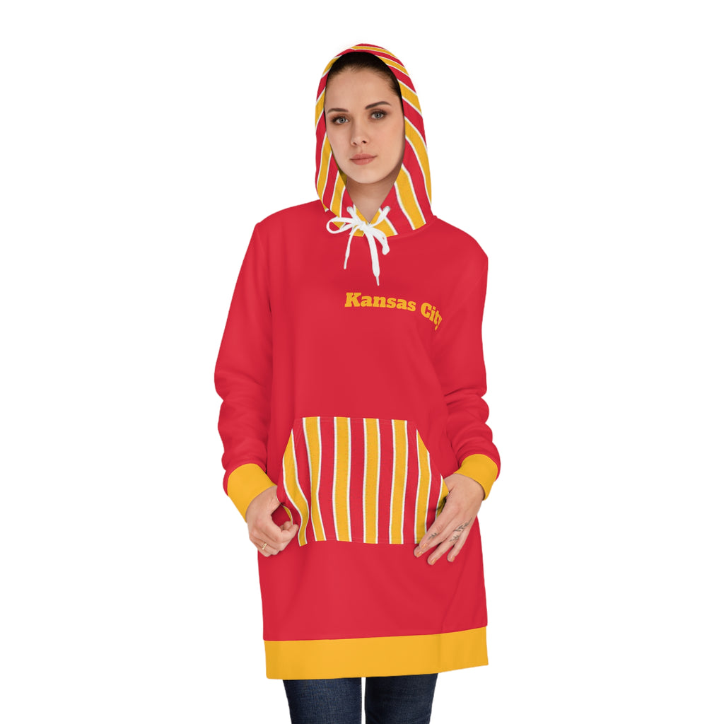 Red and Gold Women's Hoodie Dress, Kansas City Football Themed sweater dress, cute hoodie, KC Hoodie, Kansas City Hoodie, gift