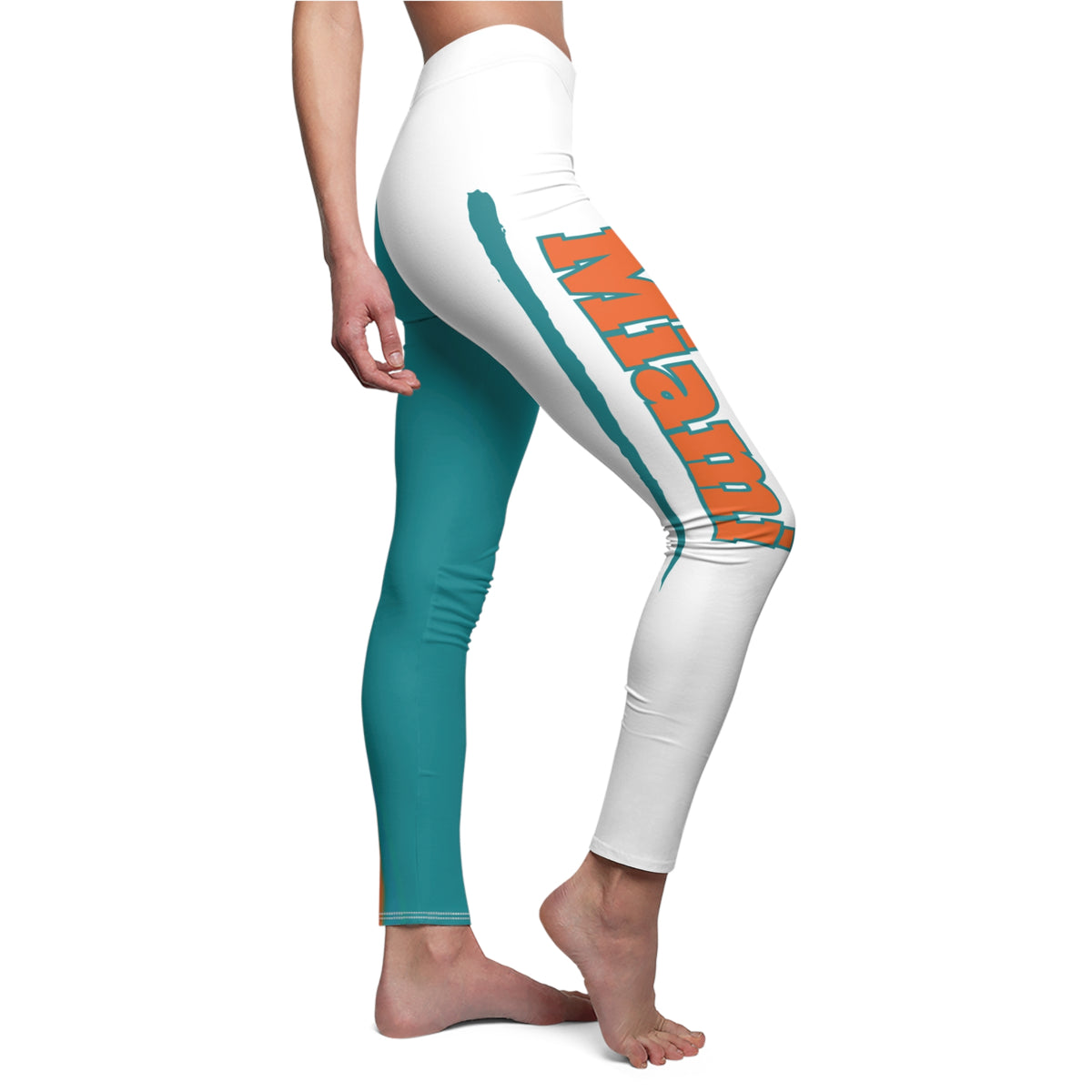 Miami Football Themed Leggings,  Women's Leggings,  Cute Dolphins Leggings, Dolphins Football Leggings, Yoga Pants, Gift