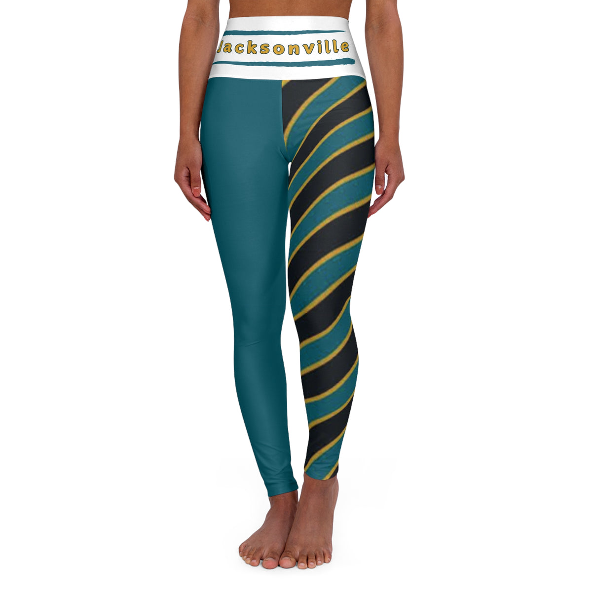 Jacksonville Football Themed High Waisted Yoga Leggings , Women's Jaguar Leggings, Cute Jacksonville Football Leggings, Gift for women,