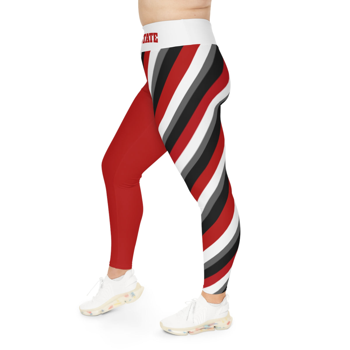 Red, Black, White and Grey Striped Plus Size Leggings, Ohio State Themed Leggings, Comfortable Plus Size Yoga Pants, Game Day Pants, Gift