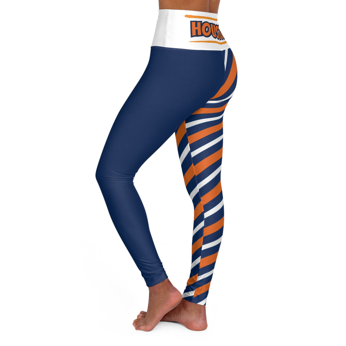 Blue and orange High Waisted Yoga Leggings, Women's Leggings, Houston baseball themed leggings, baseball fan pants, cute yoga pants, gift