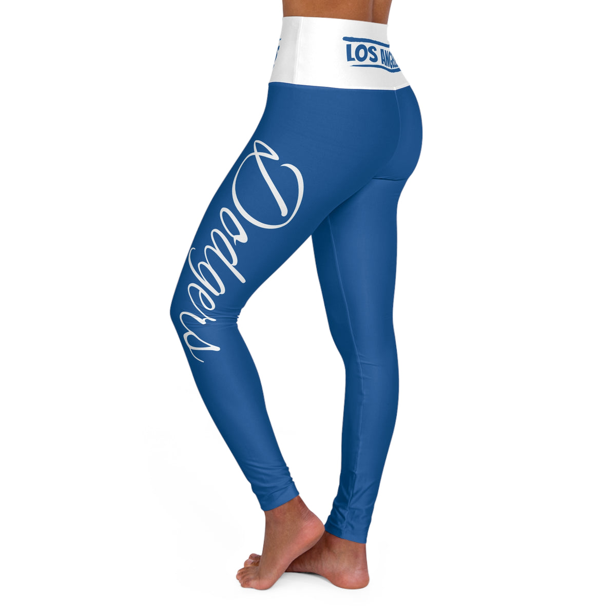 Vintage Los Angeles Baseball Themed High Waisted Yoga Leggings, Blue and white leggings, baseball fan git, game day pants