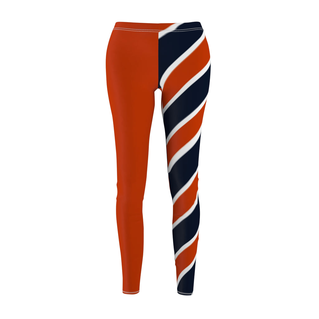 Orange and Blue Women's Casual Leggings with Stripes, Chicago Football Themed Leggings, Cute yoga pants, Perfect for gameday, Gift for Her