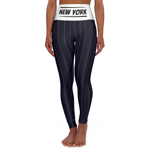 Black and white pinstriped Women's High Waisted Yoga Leggings, NY baseball themed,  vintage new york baseball leggings, cute yoga pants