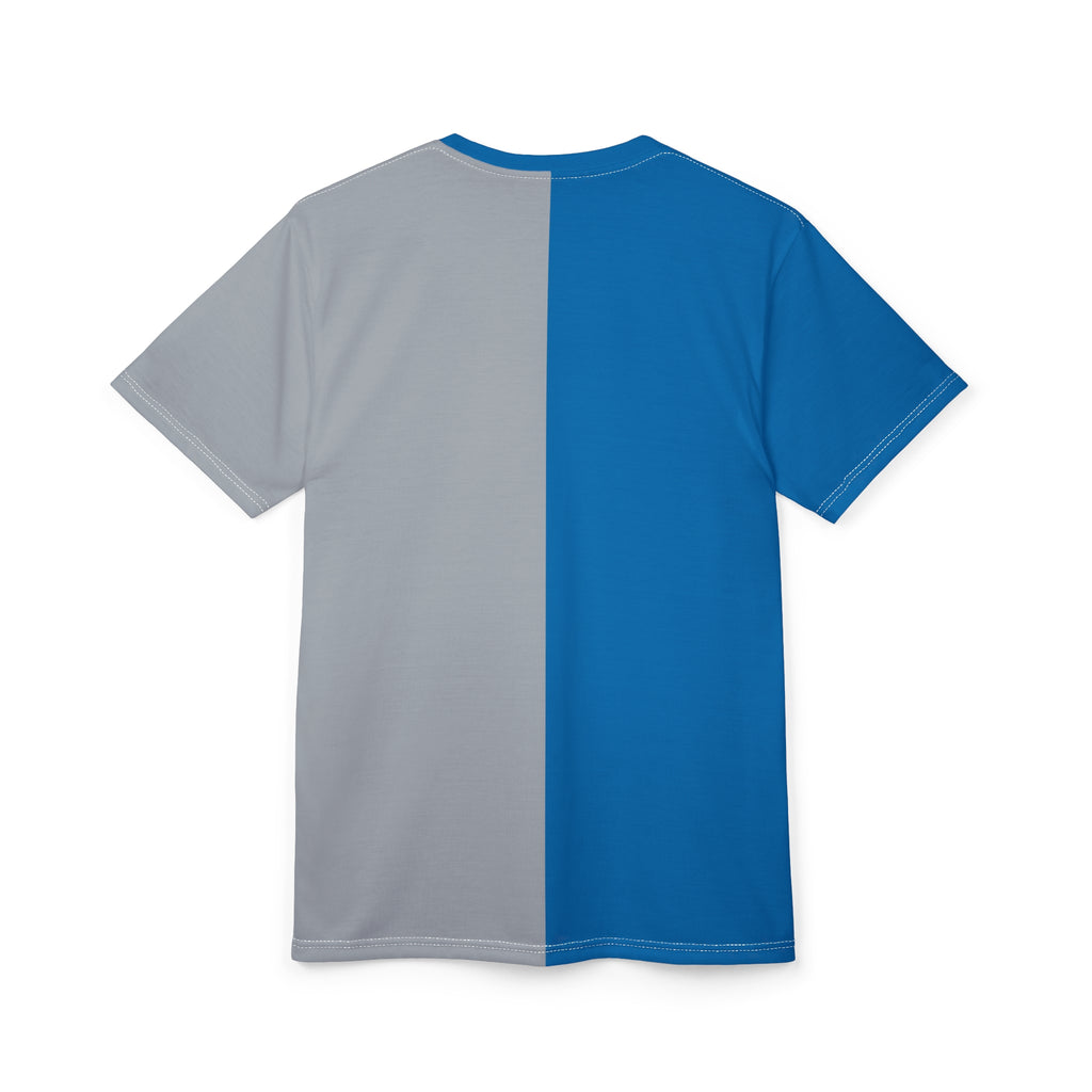 Detroit split color tee, Detroit football themed tee, Unisex shirt, football fan gear, matching outfit, Honolulu Blue, Detroit football