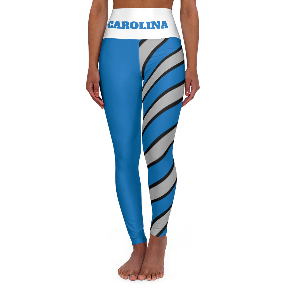 Blue and Silver High Waisted Yoga Leggings, Cute yoga pants, Carolina Football Themed Leggings, Gift for Her. Striped Leggings, Gift
