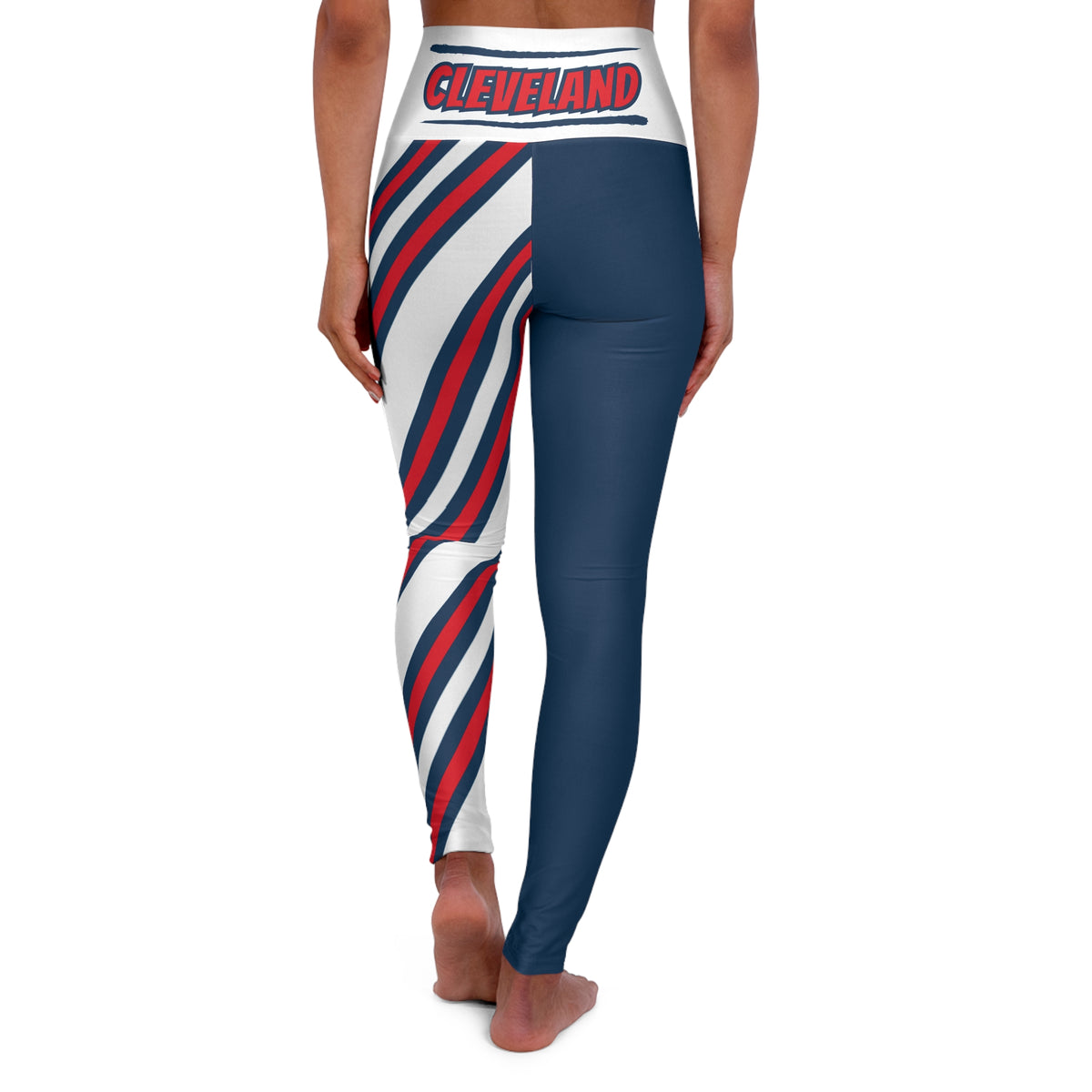 Red, white and blue striped High Waisted Yoga Leggings,  Cleveland baseball themed leggings, cute yoga pants, gift, patriotic leggings,