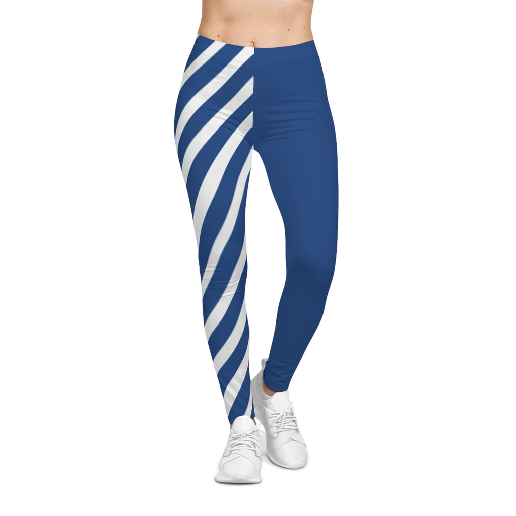 White and blue Striped Women's Casual Leggings, Perfect for Everyday Wear, Yoga, Workouts, Lounging, KC baseball themed leggings, gift