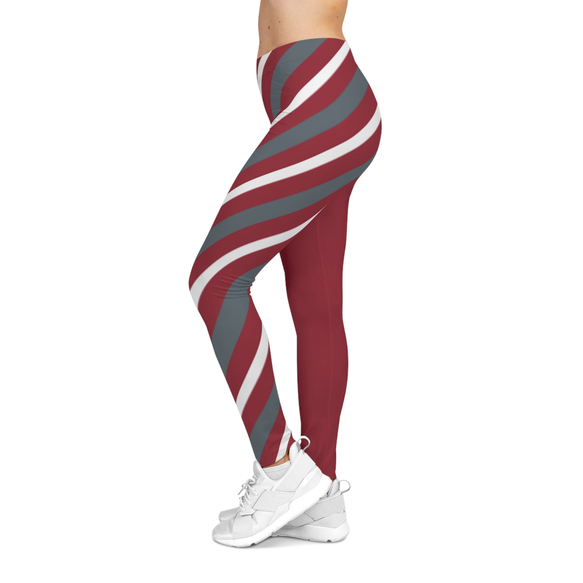 Crimson and Grey Striped Leggings for Women, WSU Themed Leggings, Cougars themed Leggings, School spirit, Cute yoga pants, gift