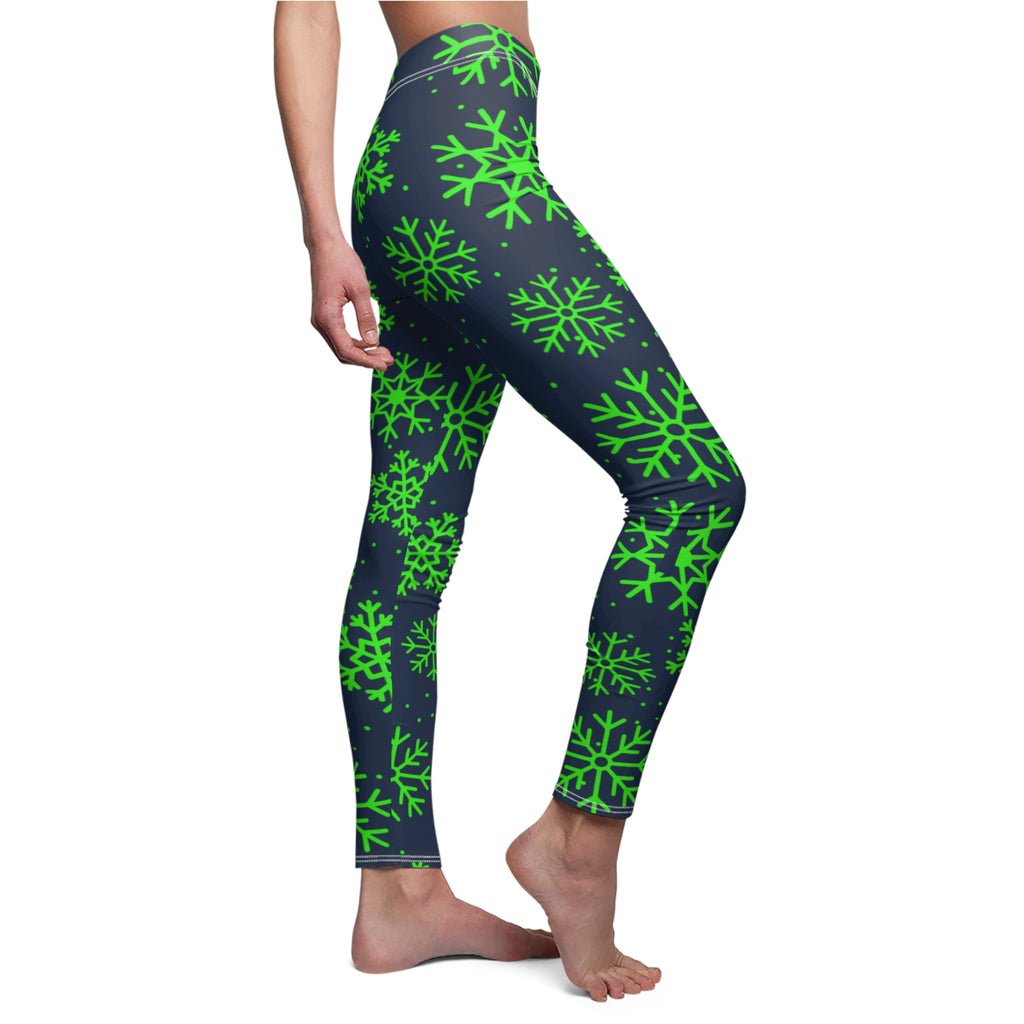 Blue and Green Snowflakes Leggings, Women's Christmas Leggings, Seattle football themed pants, Winter yoga pants, Holiday leggings, Gift