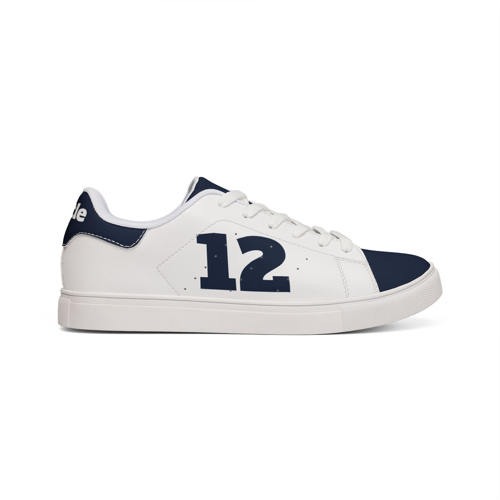 Navy Number 12 Leather Sneakers, Low-Top sneakers, Blue and white shoes, Seattle Football fan shoes, game day sneakers, unisex shoes,