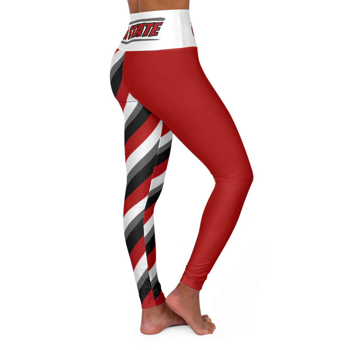 Red, Black, Grey and White Striped High Waisted Yoga Leggings, Women's Leggings, Ohio State Themed Leggings, College Spirit, Alumni, Gift