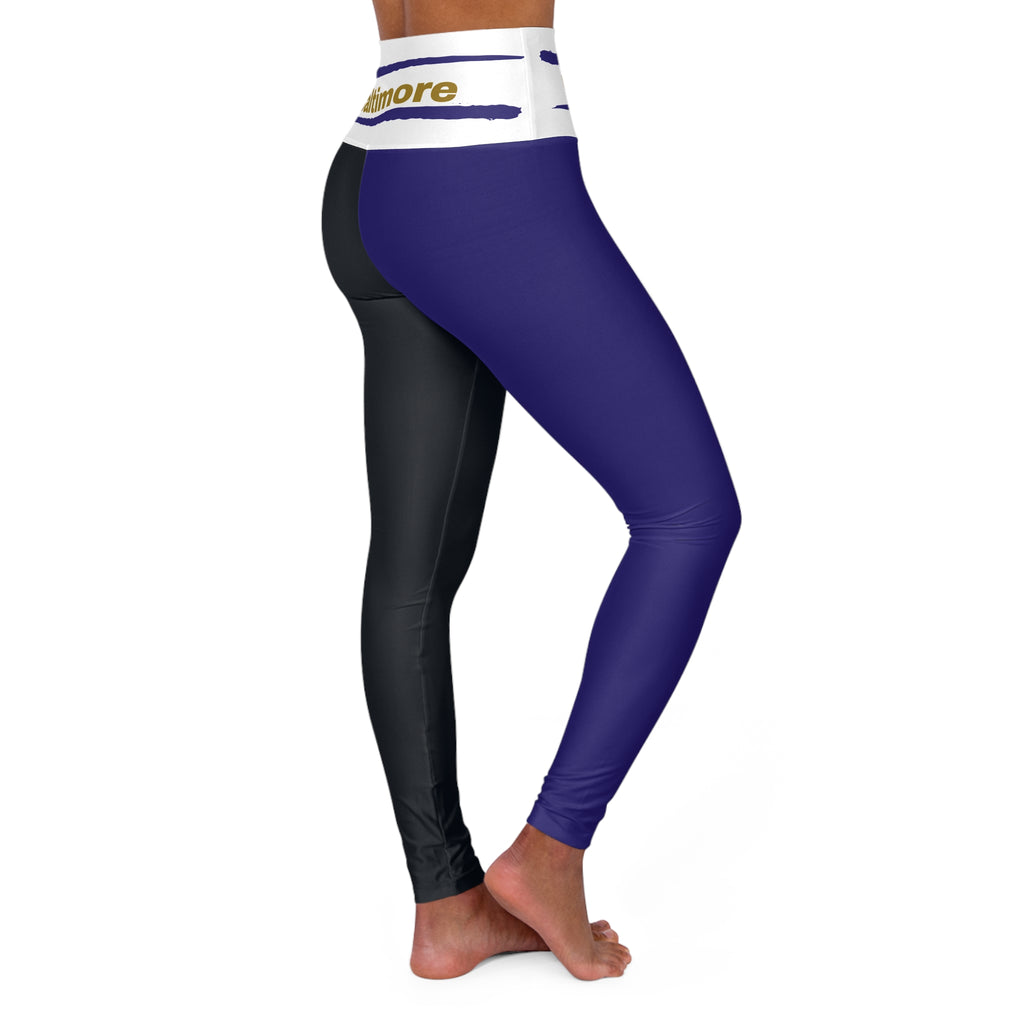 Baltimore Football Themed High Waisted Yoga Leggings, Ravens Football Leggings, cute women's yoga pants, gift for women, game day pants