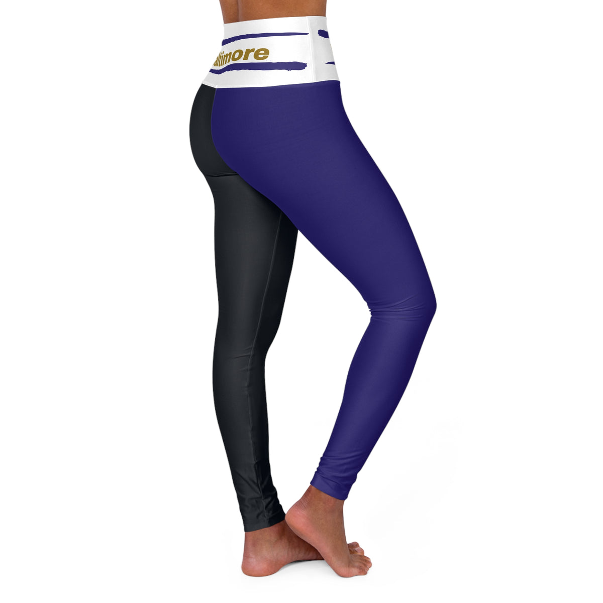 Baltimore Football Themed High Waisted Yoga Leggings, Ravens Football Leggings, cute women's yoga pants, gift for women, game day pants