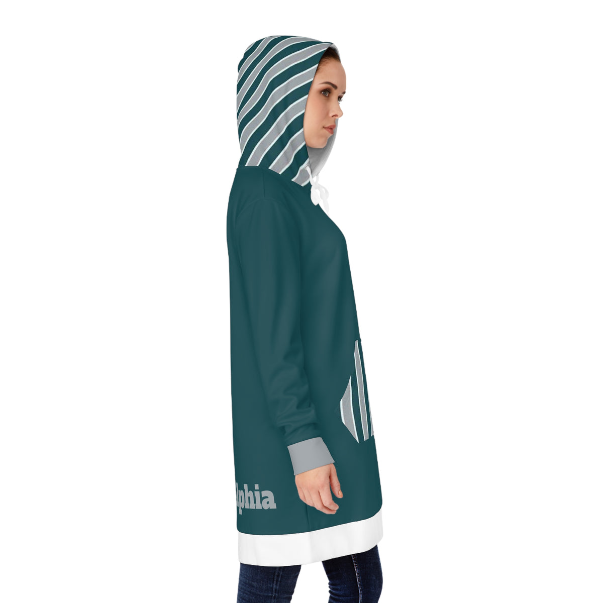 Green and Grey Women's Hoodie Dress, Philadelphia Football Themed sweater dress,  Philadelphia Women's hoodie,  cute sweater dress, gift