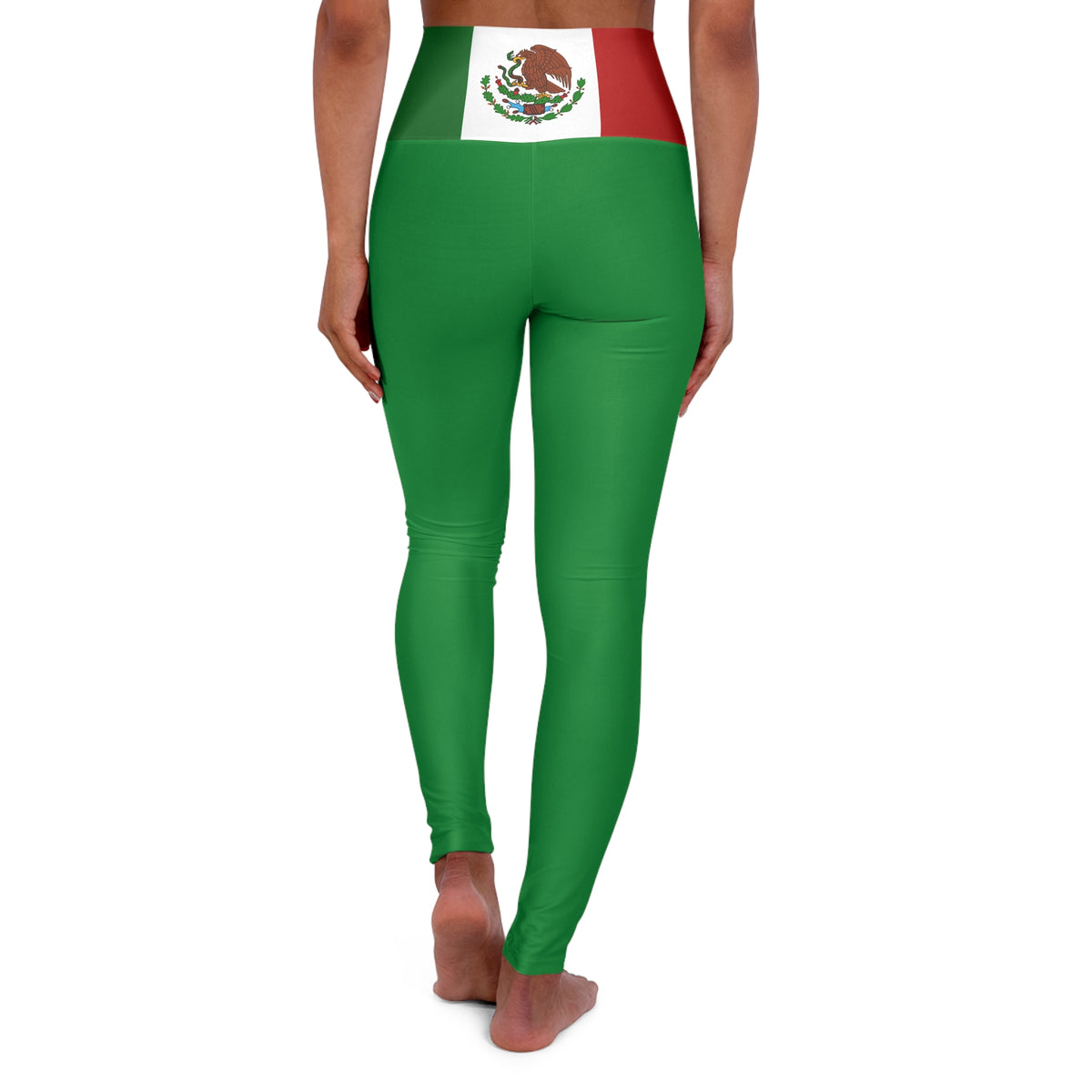 Mexican Flag Emblem High Waisted Leggings, Green Red and White leggings, Mexican football team, football fan, soccer fan,  futbol fan gear