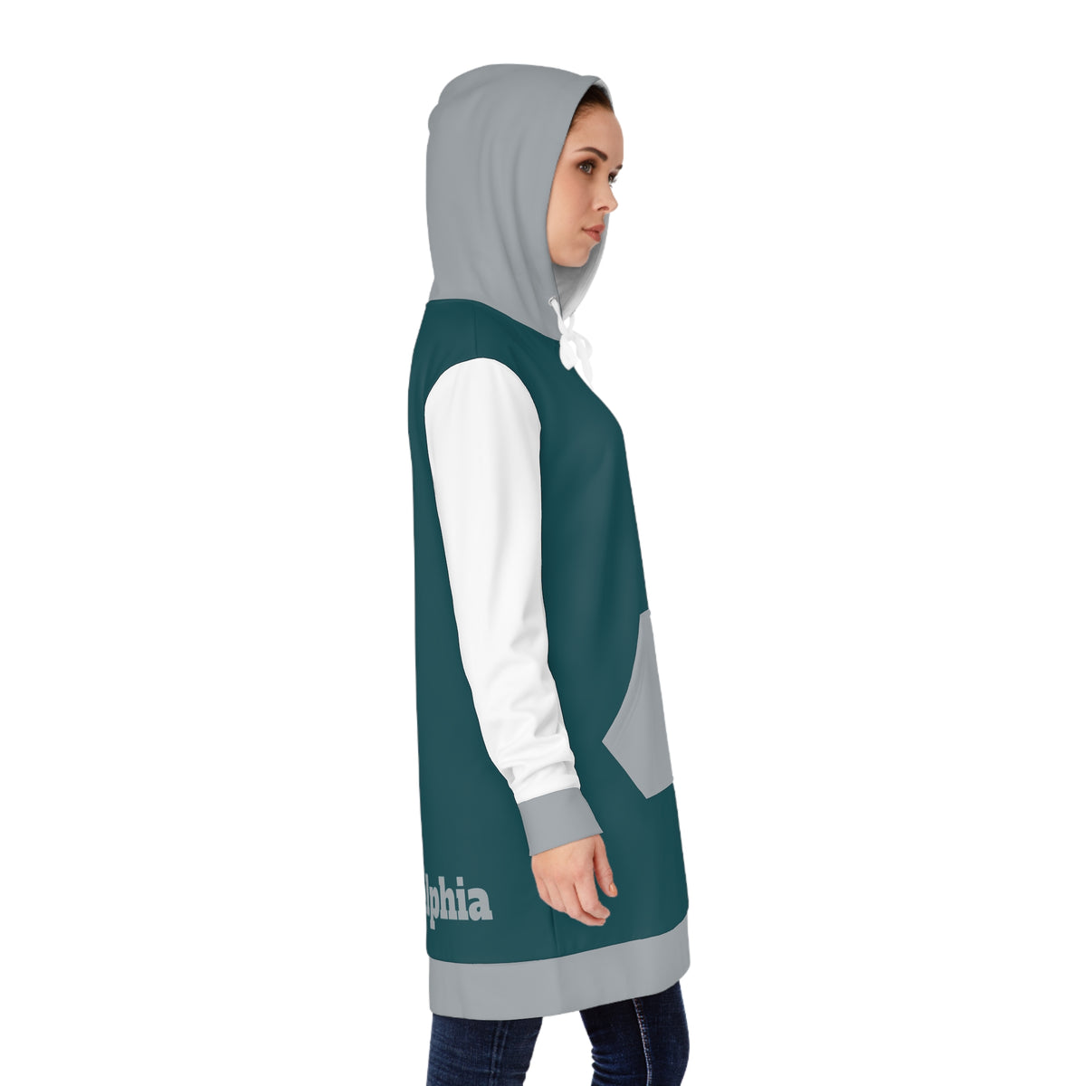 Green, grey and white Women's Hoodie Dress, Philadelphia Football Themed sweater dress, Philadelphia hoodie, cute dress, Philly, gift