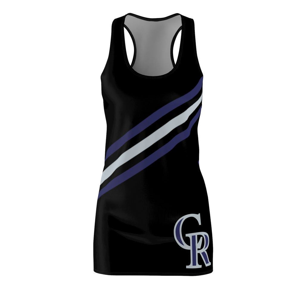 Black and purple women's racerback dress, sporty dress, Colorado baseball themed dress, baseball fan dress, cute summer dress, gift