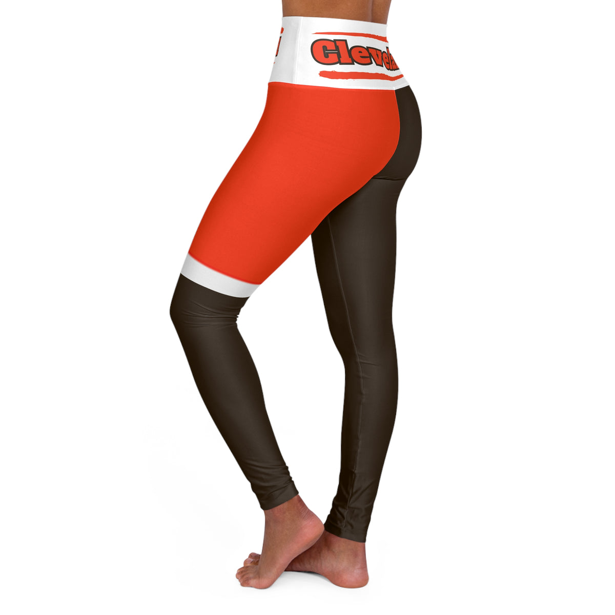 Cleveland Football Themed High Waisted Yoga Leggings, Browns Football Leggings, Cute Yoga Pants, Cute Game Day Leggings, Women's Leggings