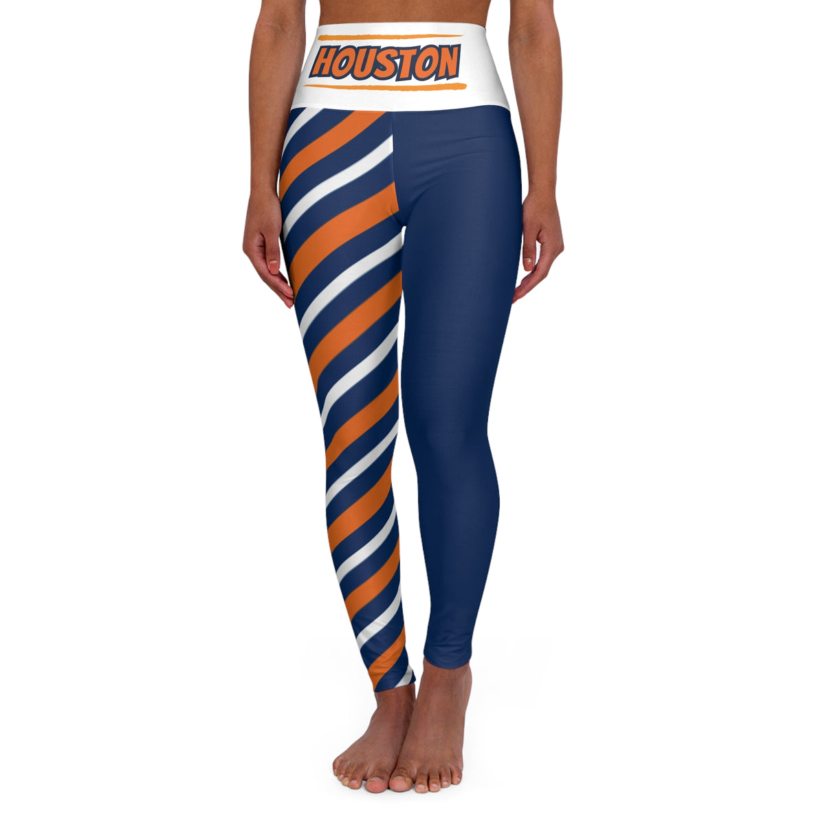 Blue and orange High Waisted Yoga Leggings, Women's Leggings, Houston baseball themed leggings, baseball fan pants, cute yoga pants, gift