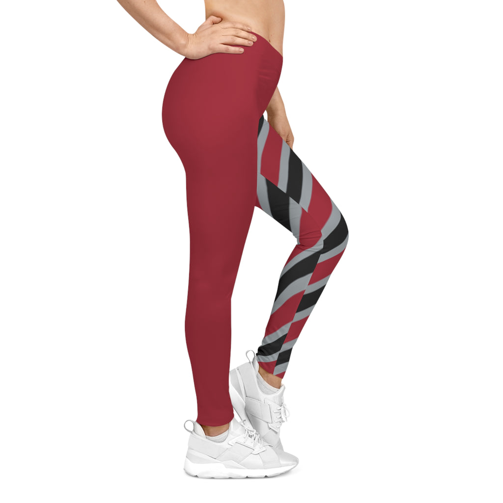 Red, Grey and Black Striped Women's Casual Leggings, Comfortable Activewear,  Gift Idea, Atlanta Football Themed Leggings, Football fan,