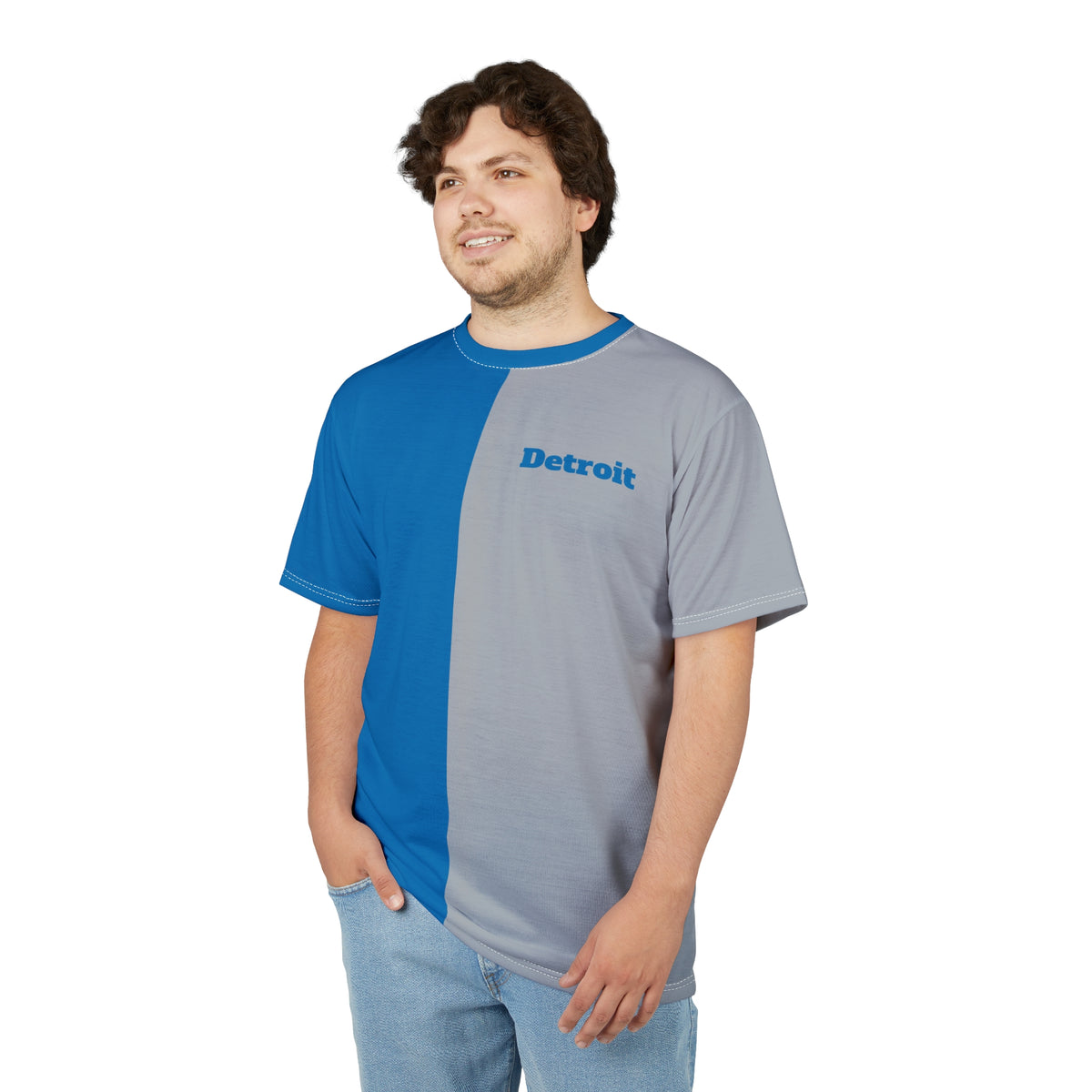 Detroit split color tee, Detroit football themed tee, Unisex shirt, football fan gear, matching outfit, Honolulu Blue, Detroit football