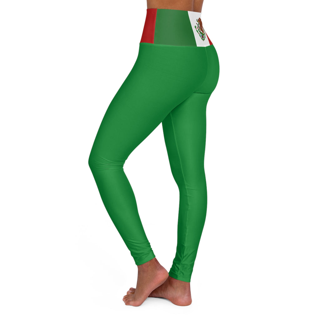 Mexican Flag Emblem High Waisted Leggings, Green Red and White leggings, Mexican football team, football fan, soccer fan,  futbol fan gear