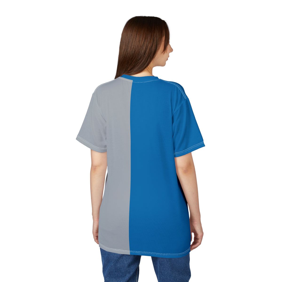 Detroit split color tee, Detroit football themed tee, Unisex shirt, football fan gear, matching outfit, Honolulu Blue, Detroit football