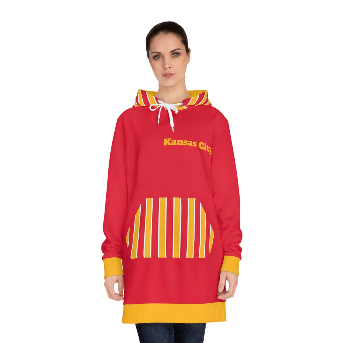 Red and Gold Women's Hoodie Dress, Kansas City Football Themed sweater dress, cute hoodie, KC Hoodie, Kansas City Hoodie, gift