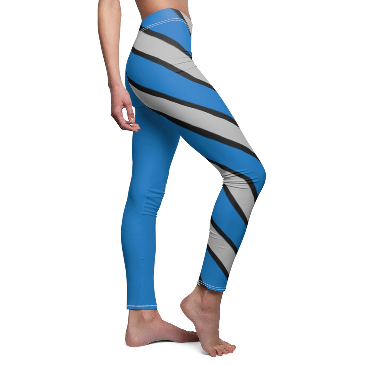 Blue and Grey Striped Leggings, Carolina Football Themed pants, Football fan gift, Game day leggings, Christmas gift