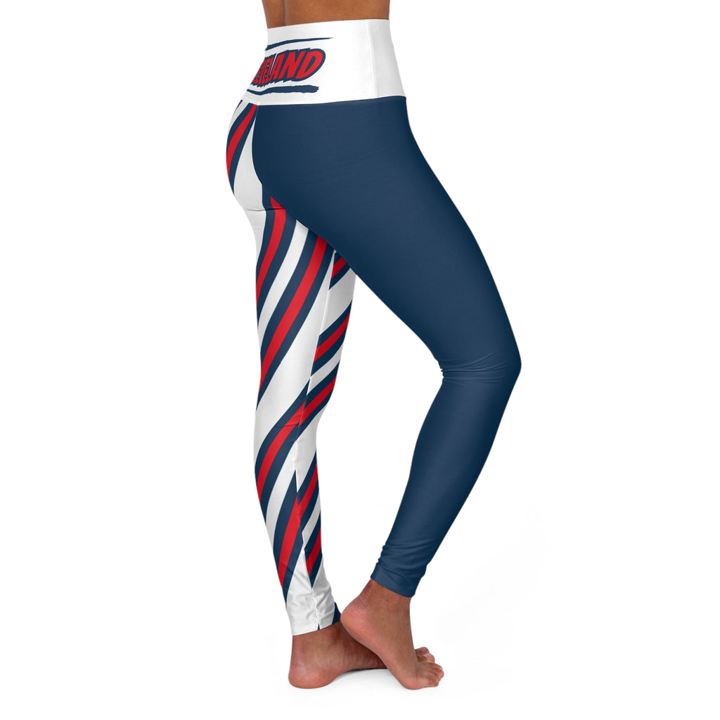 Red, white and blue striped High Waisted Yoga Leggings,  Cleveland baseball themed leggings, cute yoga pants, gift, patriotic leggings,
