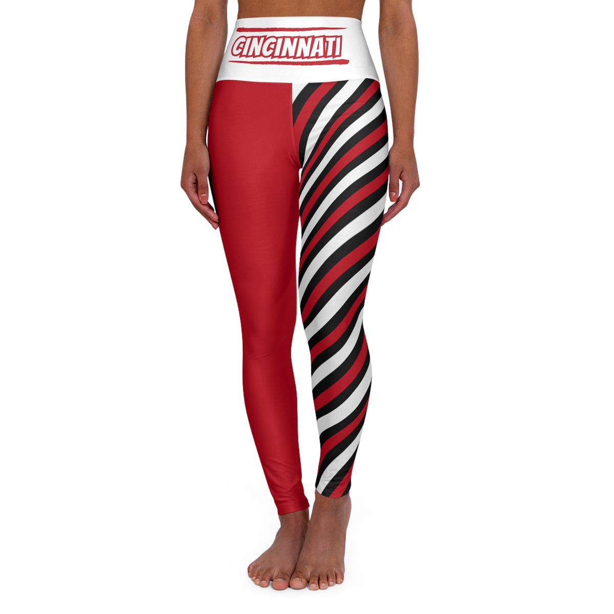 Red and White High Waisted Yoga Leggings, Women's Leggings, Cincinnati baseball themed leggings, baseball fan leggings, Gift for Her, gift