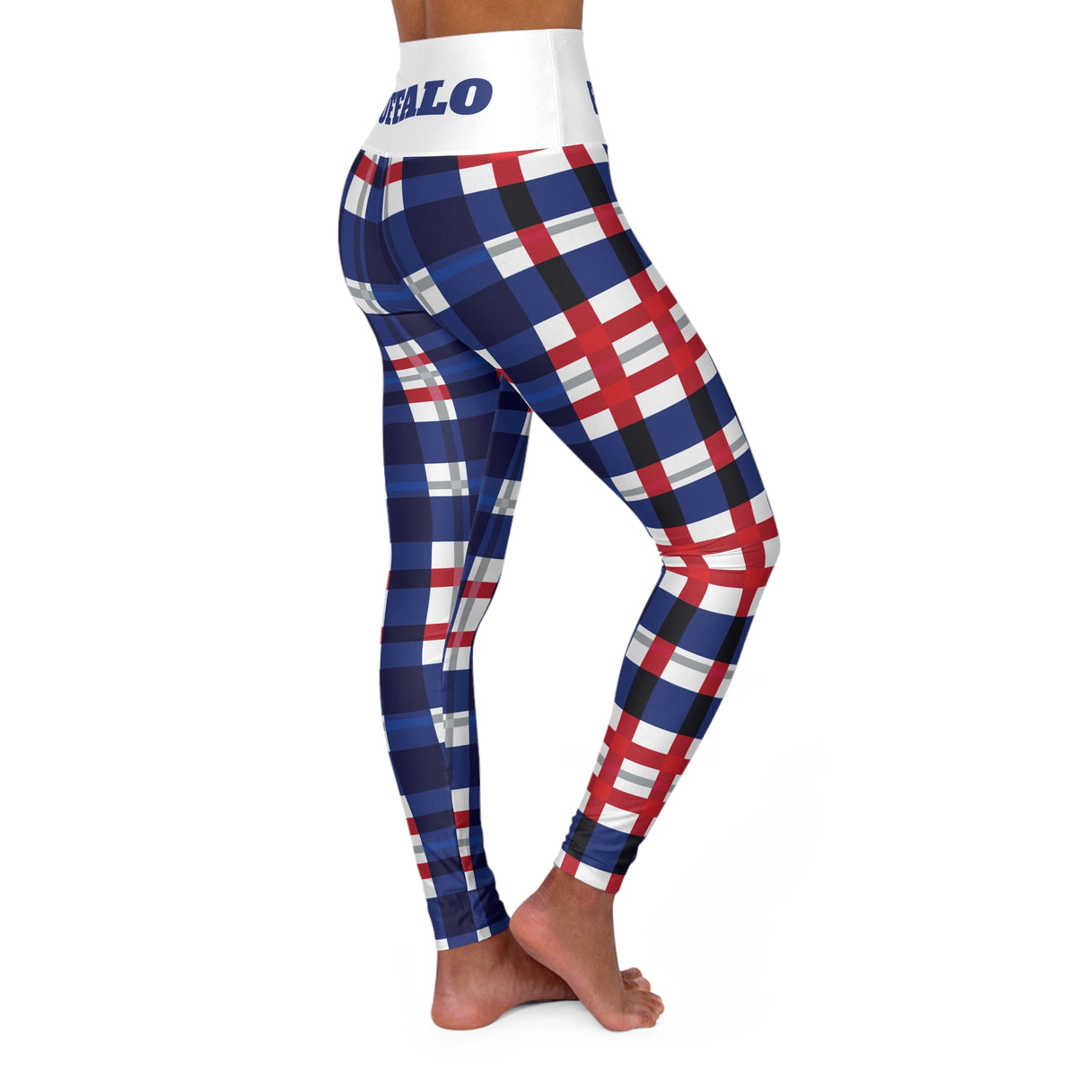 Buffalo Football Themed Leggings, Red, white and Blue Plaid Leggings, Game day pants, football fan pants, Plaid pants, Patriotic pants, gift