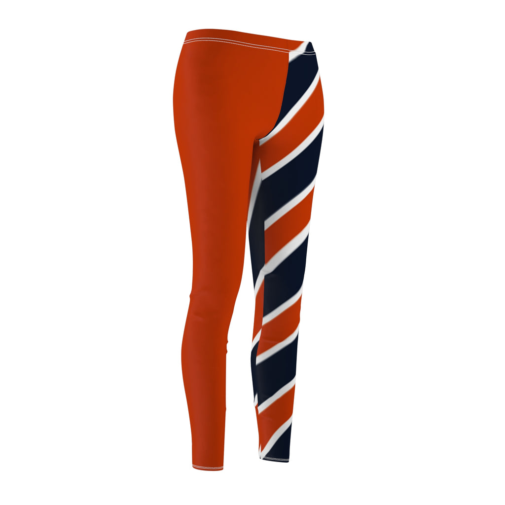 Orange and Blue Women's Casual Leggings with Stripes, Chicago Football Themed Leggings, Cute yoga pants, Perfect for gameday, Gift for Her