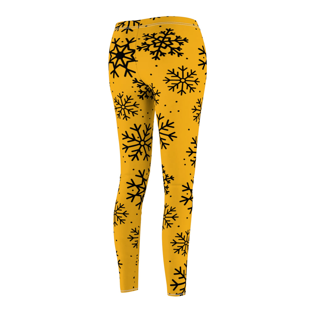 Black and Yellow Snowflake Pattern Leggings, Women's Leggings, Pittsburgh football themed leggings, festive pants, Christmas pants, gift