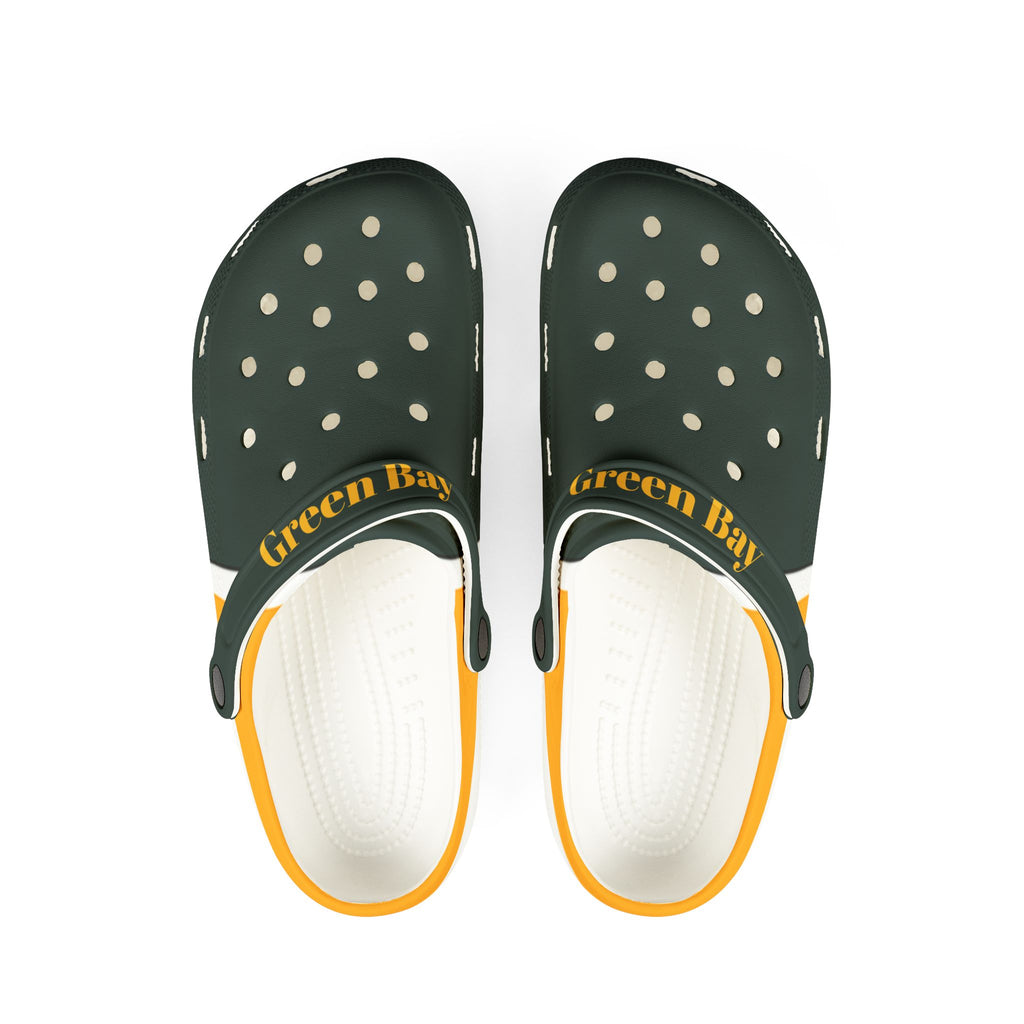 Green Bay Football Themed EVA Foam Rubber Shoes, Packers shoes, unisex football fan shoes, Cute Green Bay Sandals