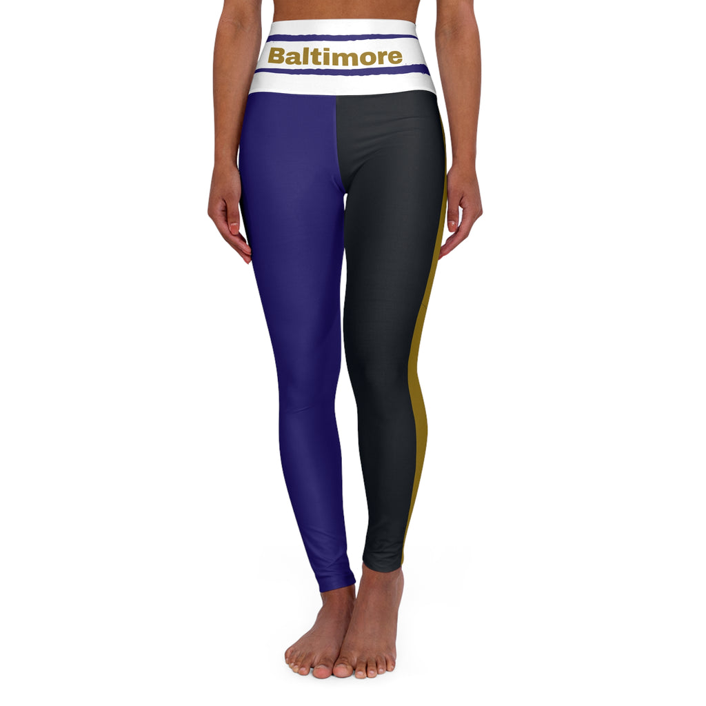 Baltimore Football Themed High Waisted Yoga Leggings, Ravens Football Leggings, cute women's yoga pants, gift for women, game day pants