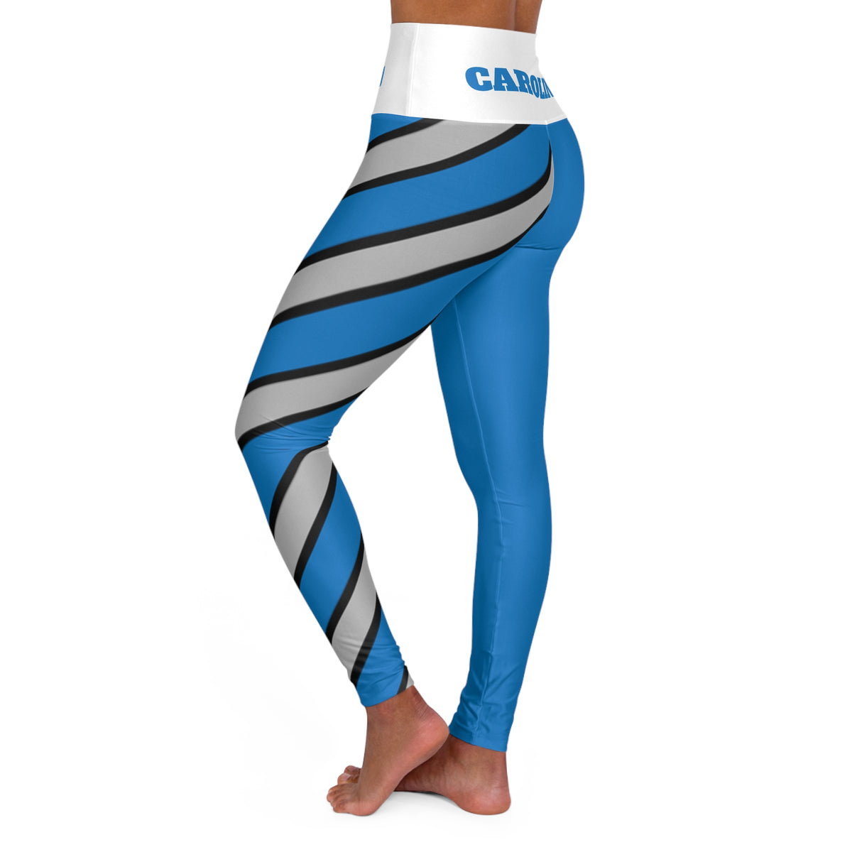 Blue and Silver High Waisted Yoga Leggings, Cute yoga pants, Carolina Football Themed Leggings, Gift for Her. Striped Leggings, Gift