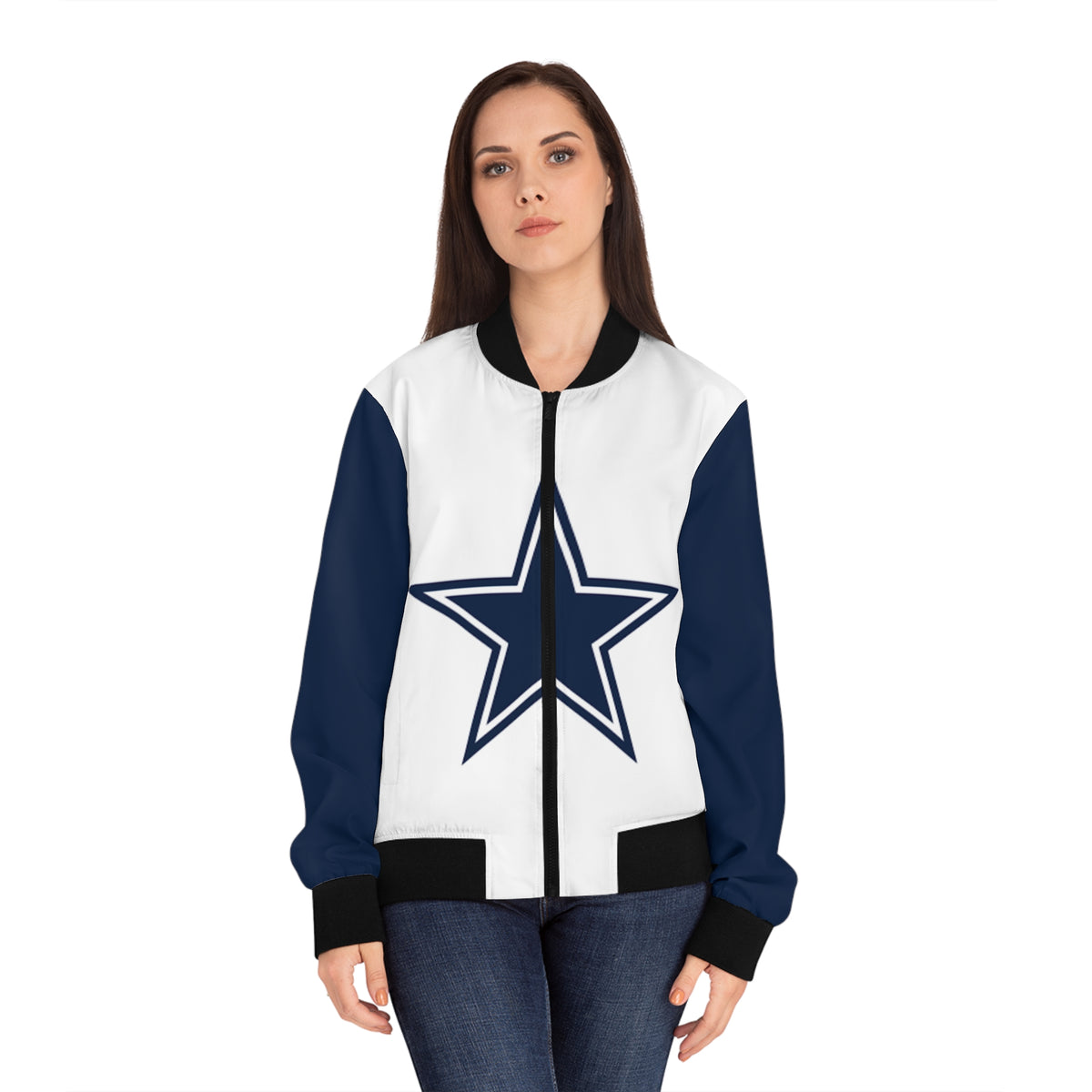 Vintage Blue and white Women's Bomber Jacket, star bomber jacket,  football game jacket, football themed jacket, gift