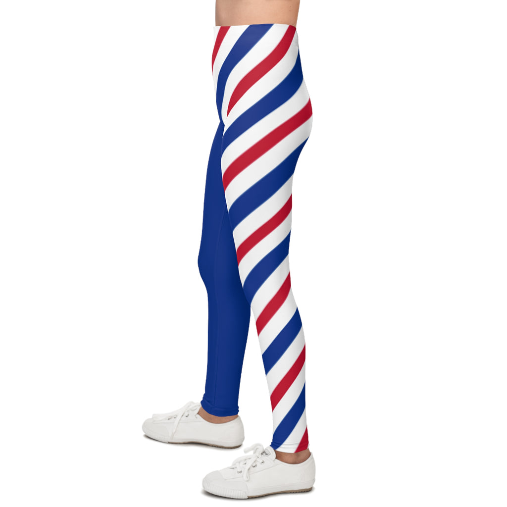 Patriotic Youth Leggings, buffalo football themed leggings, 4th of july leggings, red white and blue striped, children's, matching leggings